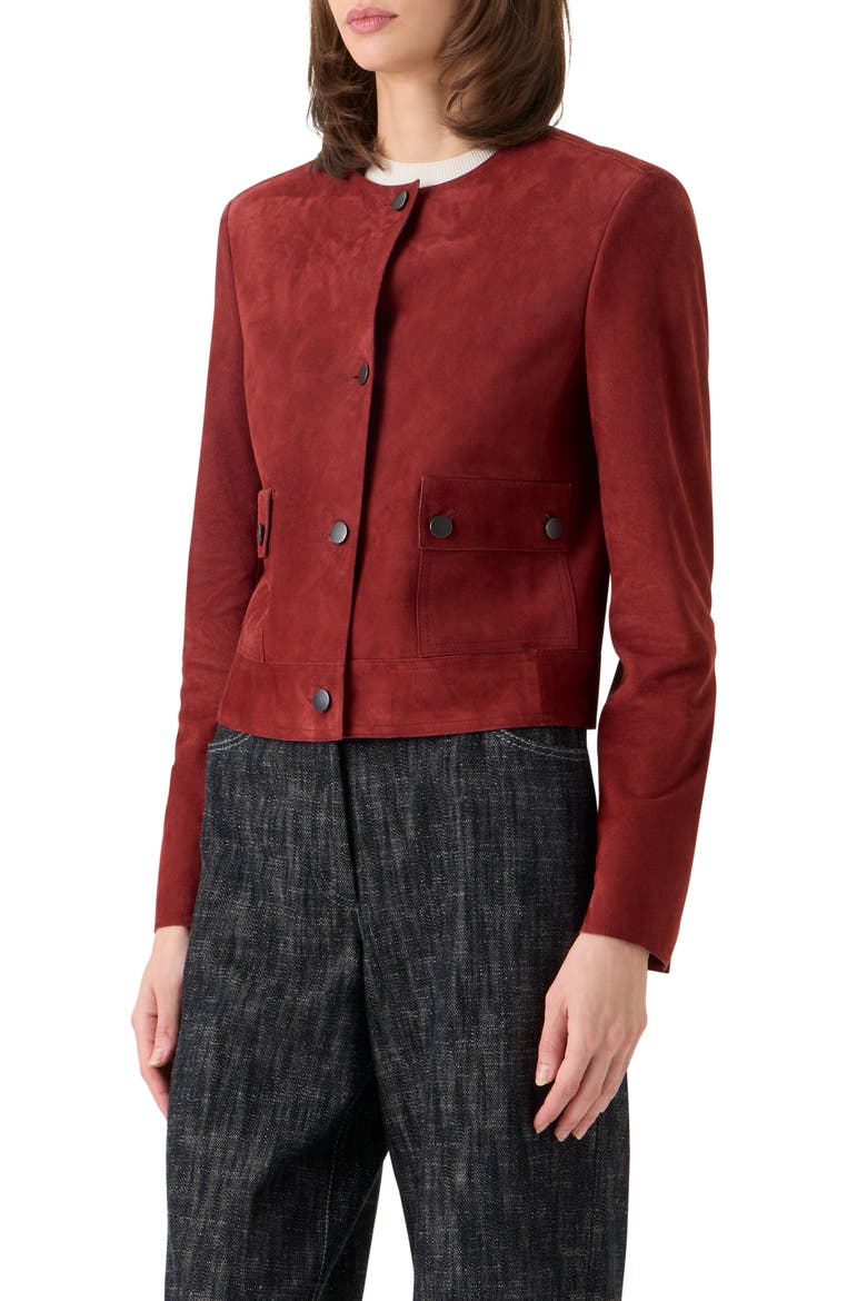 Boxy Suede Jacket, Alternate, color, POMEGRANATE