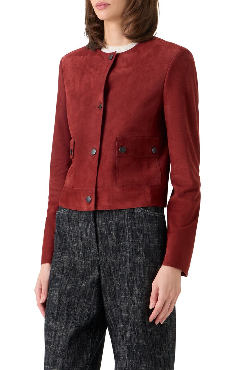 Akris punto Boxy Suede Jacket, Alternate, color, Pomegranate