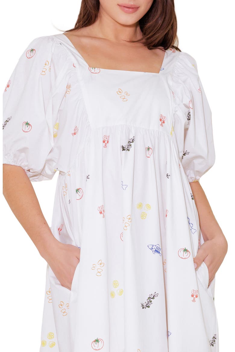Print Puff Sleeve Midi Dress, Alternate, color, WHITE