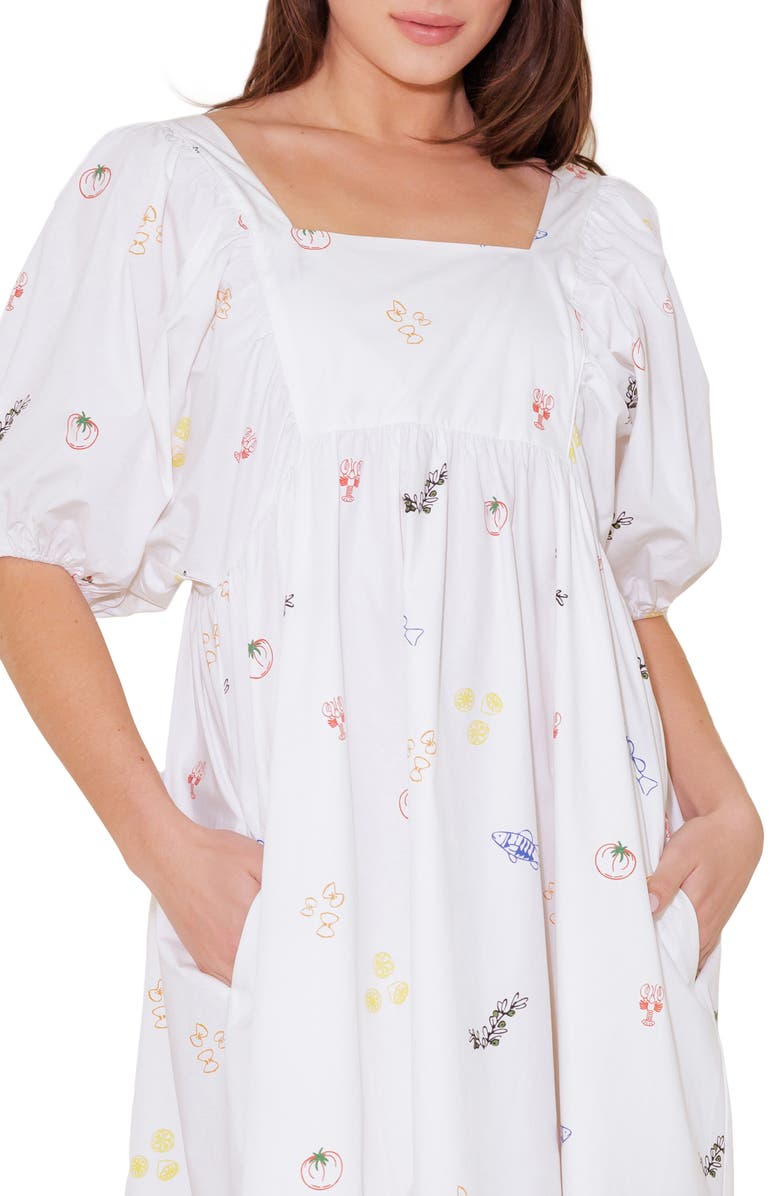 FREEMARKET Print Puff Sleeve Midi Dress, Alternate, color, White