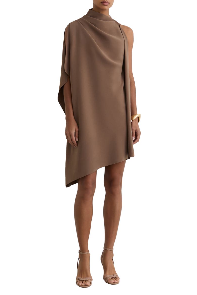 Ellery One-Shoulder Crepe Minidress, Main, color, TAUPE BROWN