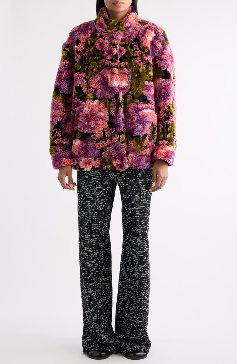Dries Van Noten Vandi Floral Jacquard High Pile Fleece Jacket, Alternate, color, Pink