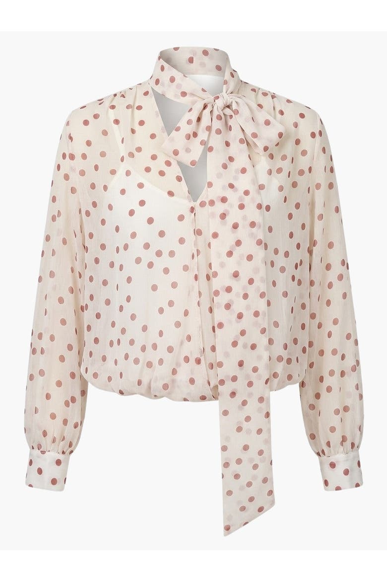 Summer Polka Dot Tie Neck Long Sleeve Blouse, Main, color, Red