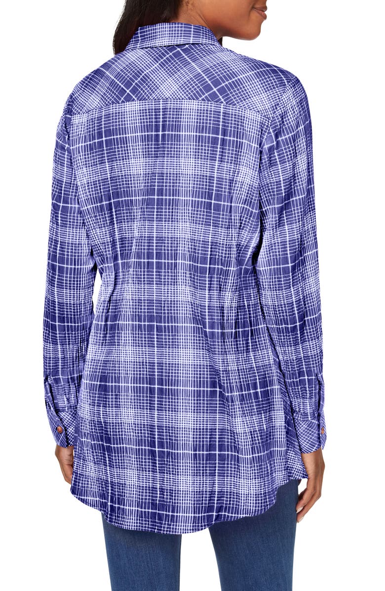 Foxcroft Cici Plaid Non-Iron Cotton Blend Tunic, Alternate, color, Indigo
