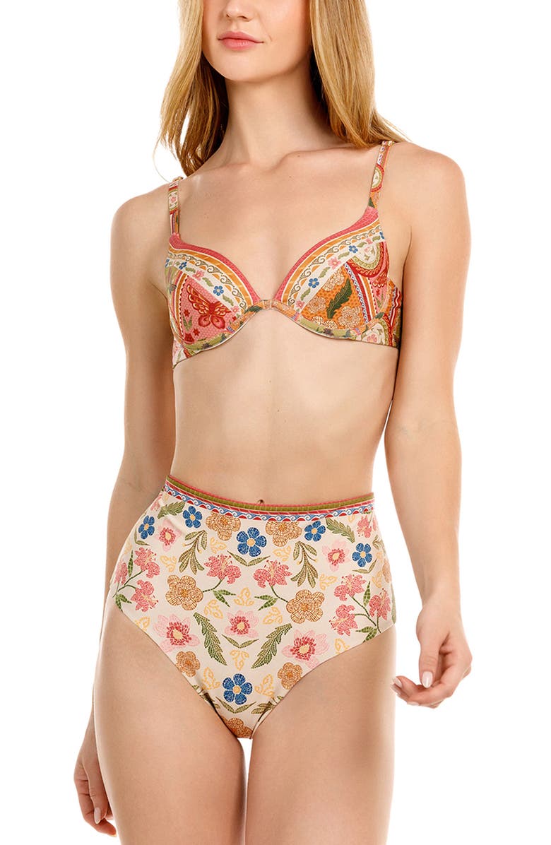 Agua Bendita Alicia Fiore High Waist Reversible Bikini Bottoms, Alternate, color, Red