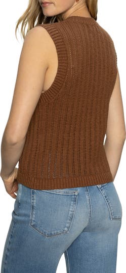 Pointelle Stitch Cotton Button-Up Sweater Vest