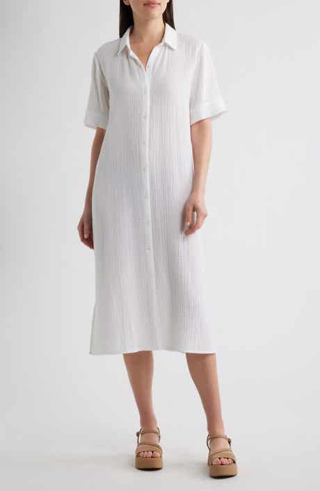 CLASSIC COLLAR C/L SHIRT DRESS W/ SHORT SLVS