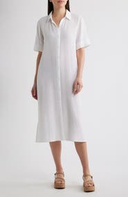 Eileen Fisher Classic Collar Organic Cotton Midi Shirtdress