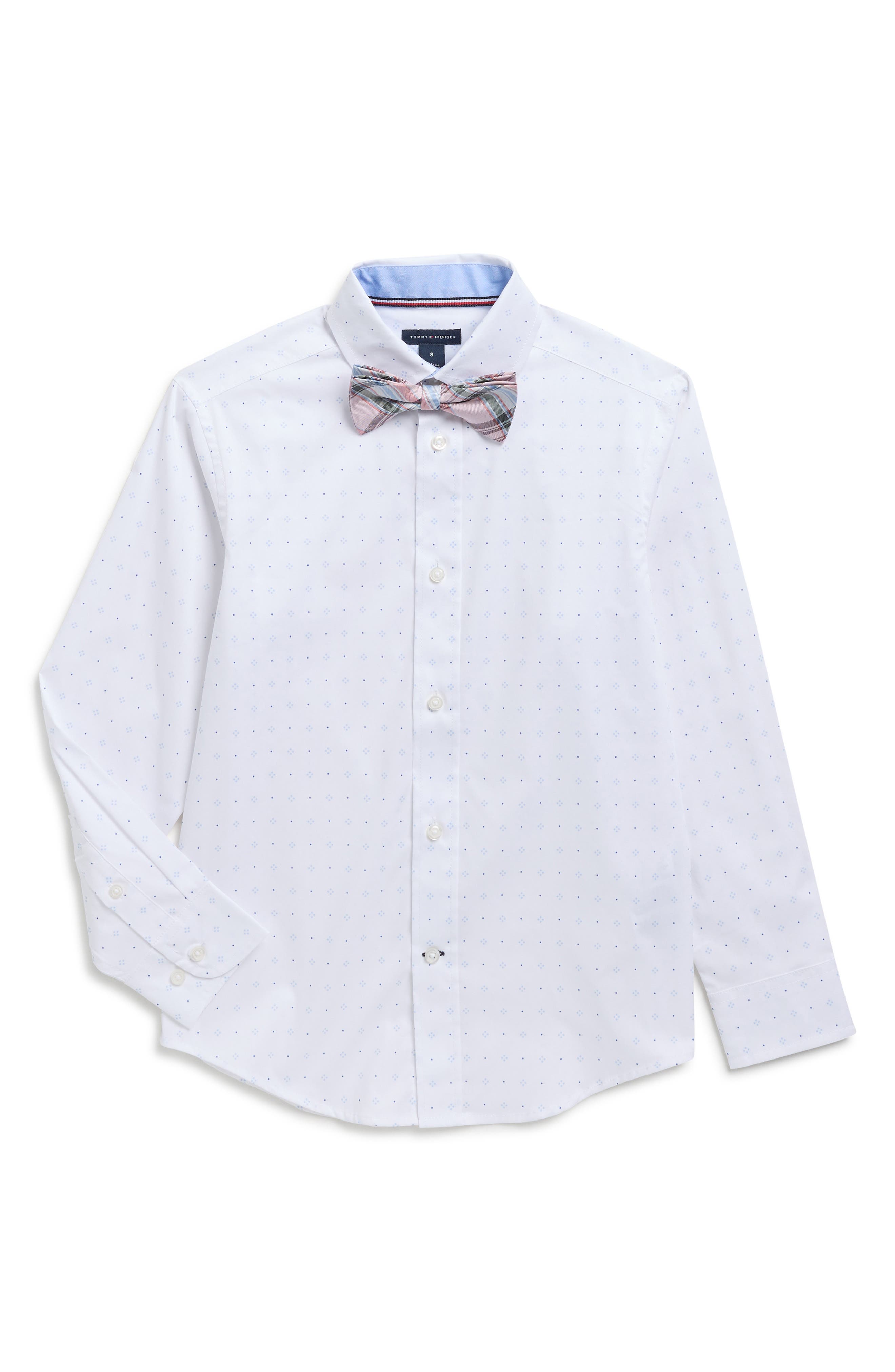 Tommy Hilfiger Kids' Geometric Dot Print Stretch Dress Shirt with Bow Tie