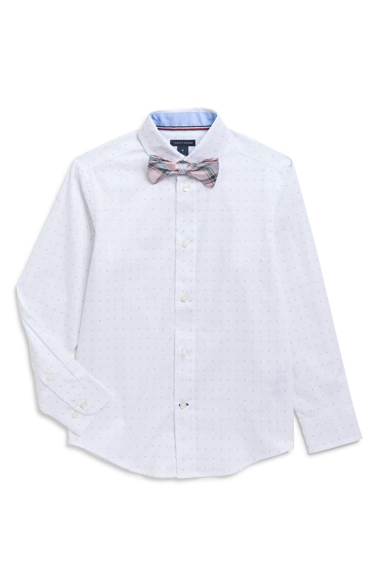 Tommy Hilfiger Kids' Geometric Dot Print Stretch Dress Shirt with Bow Tie, Main, color, White