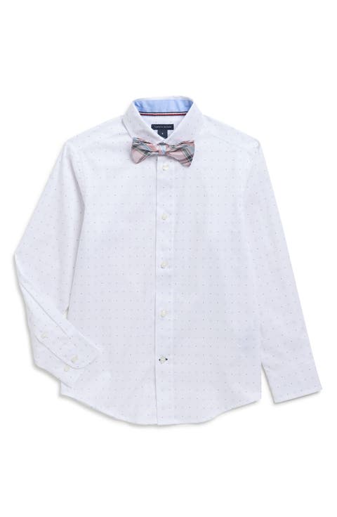 Kids' Geometric Dot Print Stretch Dress Shirt with Bow Tie (Big Kid)