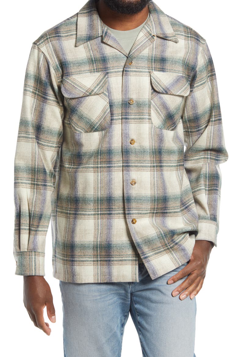 Board Plaid Lined Wool Button-Up Shirt, Alternate, color, NAVY PLAID