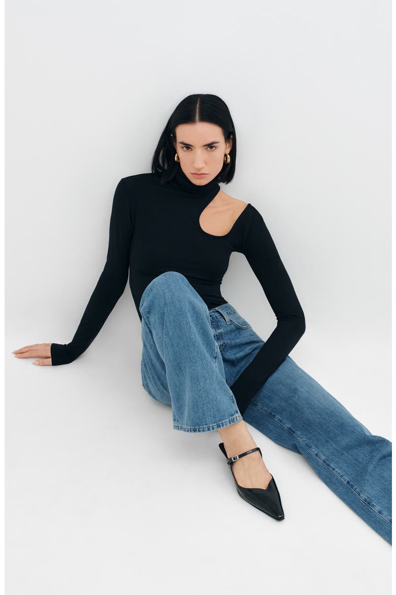 Sutter Cutout Long Sleeve Shirt, Alternate, color, BLACK