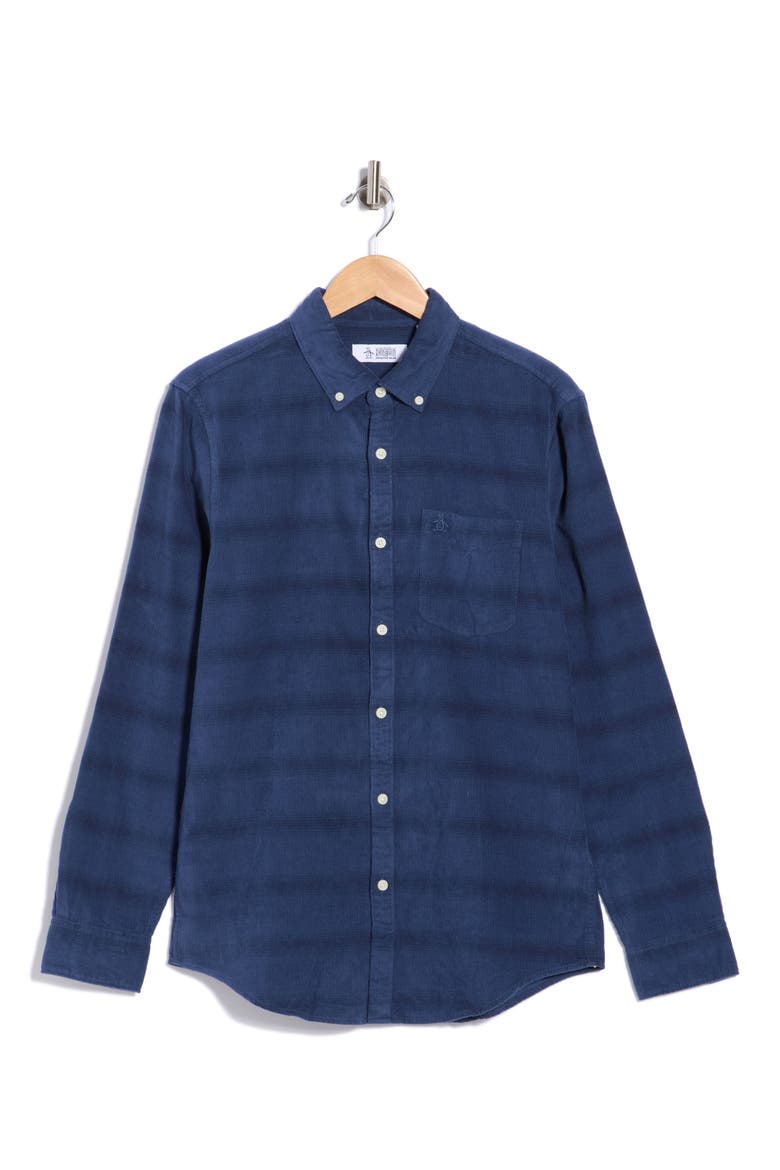 Long Sleeve Striped Corduroy Shirt, Main, color, SARGASSO SEA