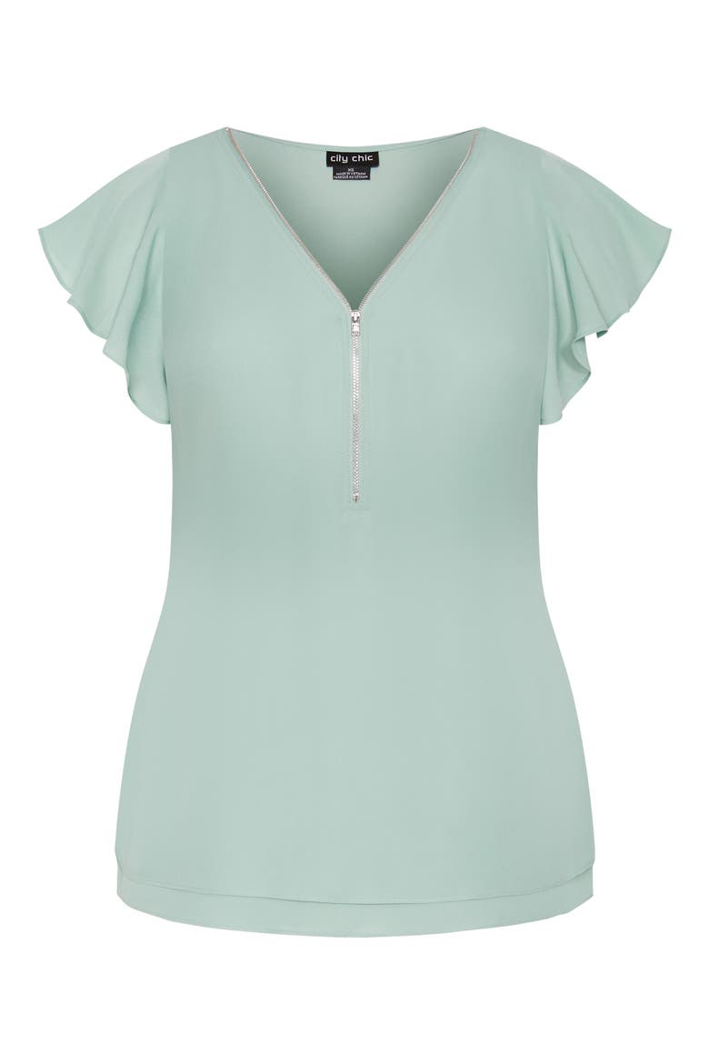Florrie Zip Flutter Sleeve Top, Alternate, color, SEAFOAM