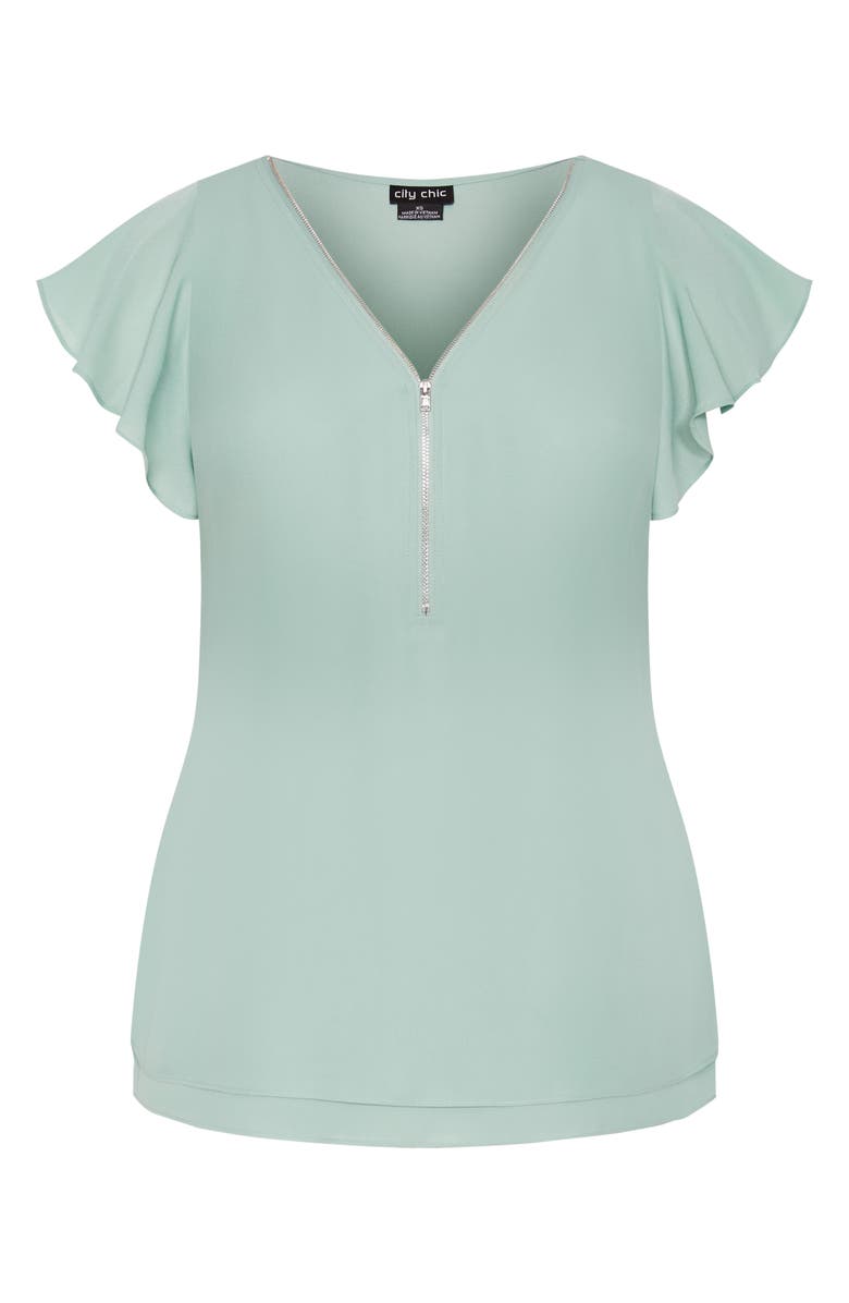 City Chic Florrie Zip Flutter Sleeve Top, Alternate, color, Seafoam