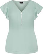 City Chic Florrie Zip Flutter Sleeve Top