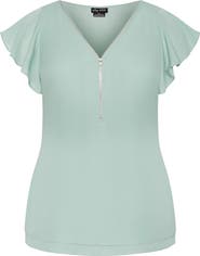 City Chic Florrie Zip Flutter Sleeve Top