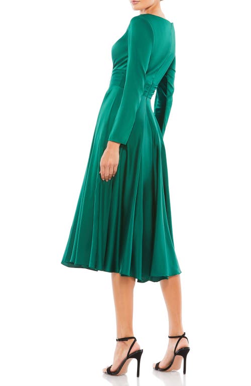 Mac Duggal Plunge Neck Satin A-line Dress In Emerald