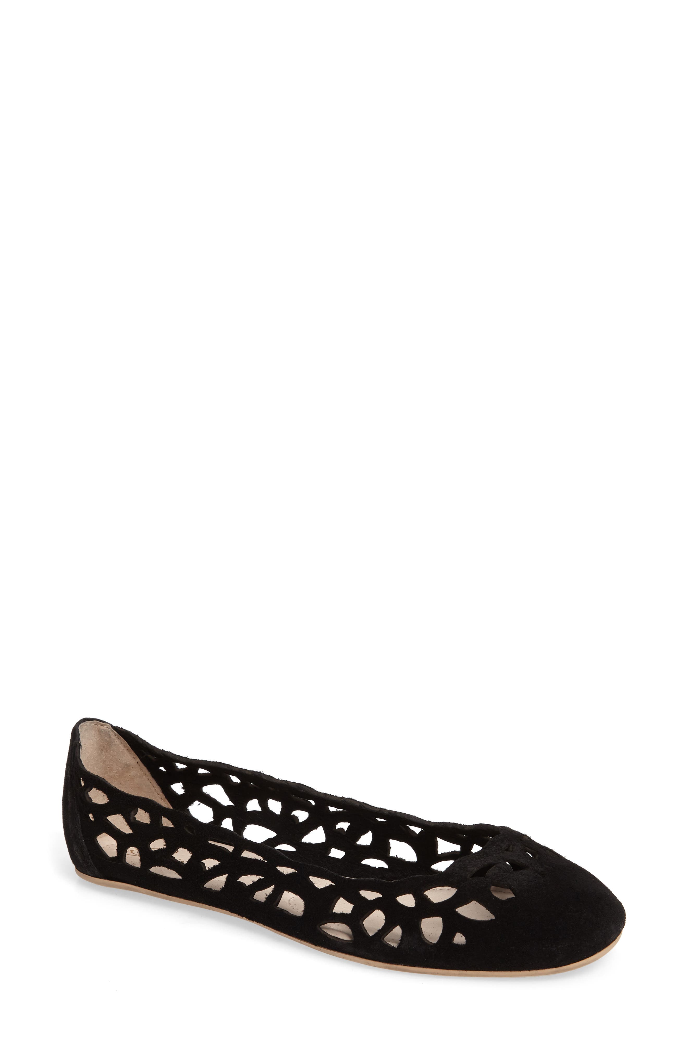 Sonya Perforated Flat, Main, color, BLACK LEATHER