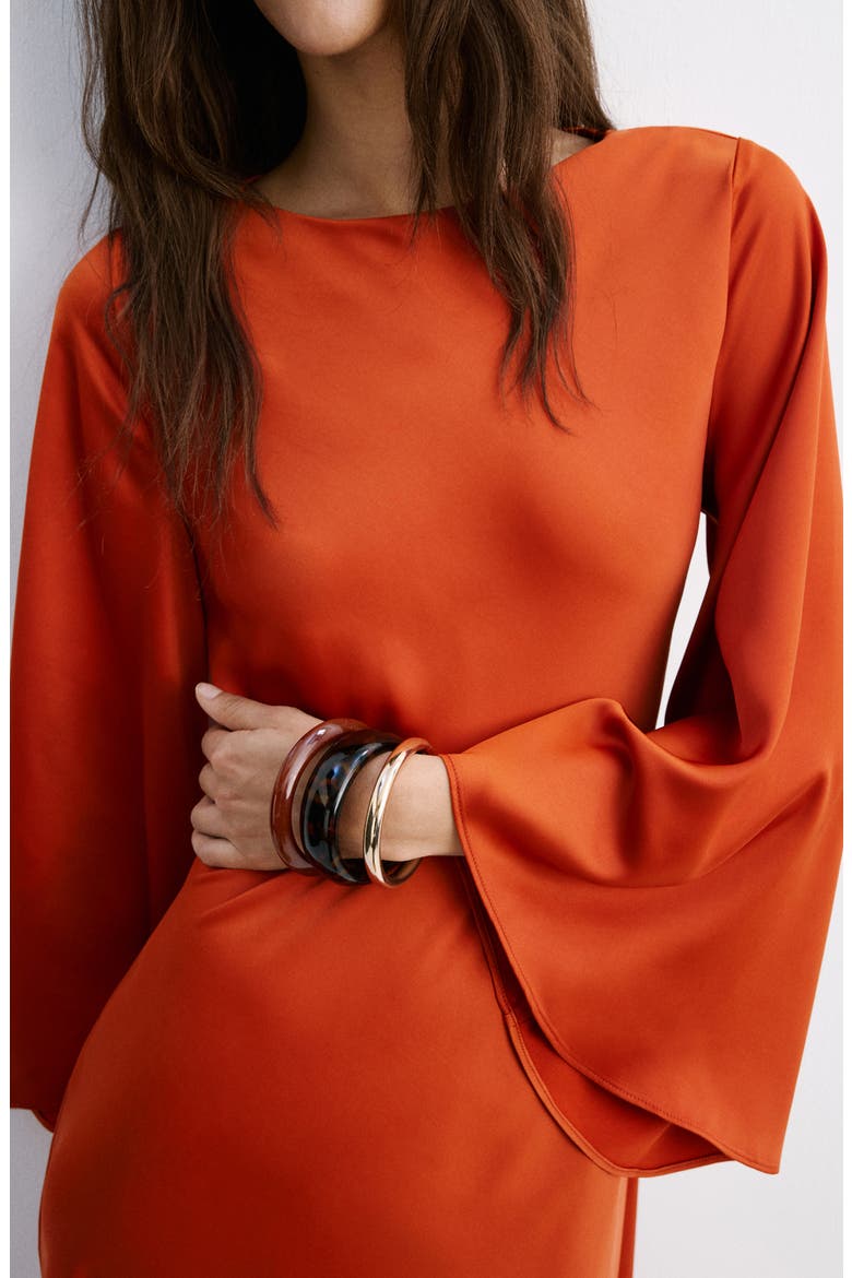 Long Sleeve Flare Satin Maxi Dress, Alternate, color, RUSSET
