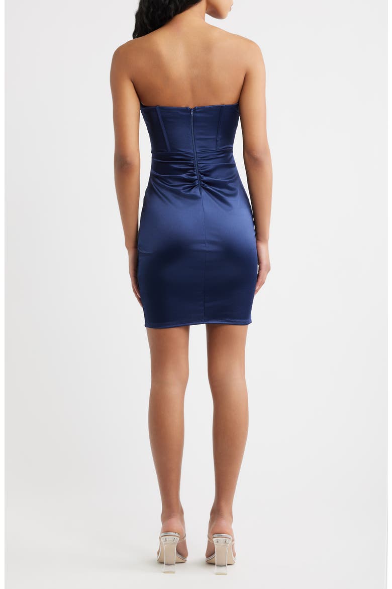 Twist Strapless Satin Minidress, Alternate, color, NAVY
