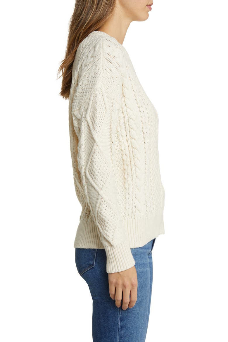 Cable Stitch Crewneck Sweater, Alternate, color, ANTIQUE CREAM