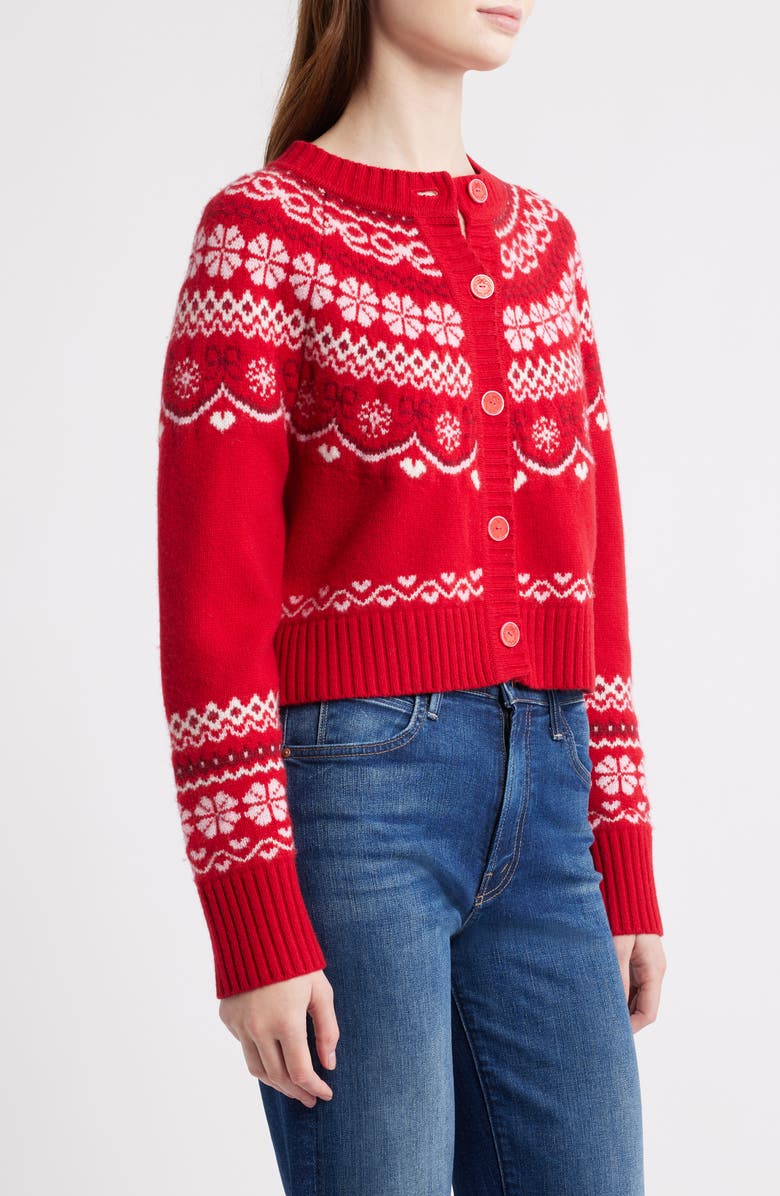 LoveShackFancy Shantae Fair Isle Merino Wool Cardigan, Alternate, color, Red Velvet Truffle