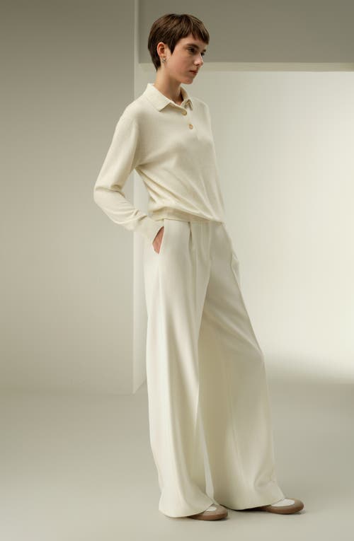 Lilysilk Baby Cashmere Long-sleeve Polo Shirt In White