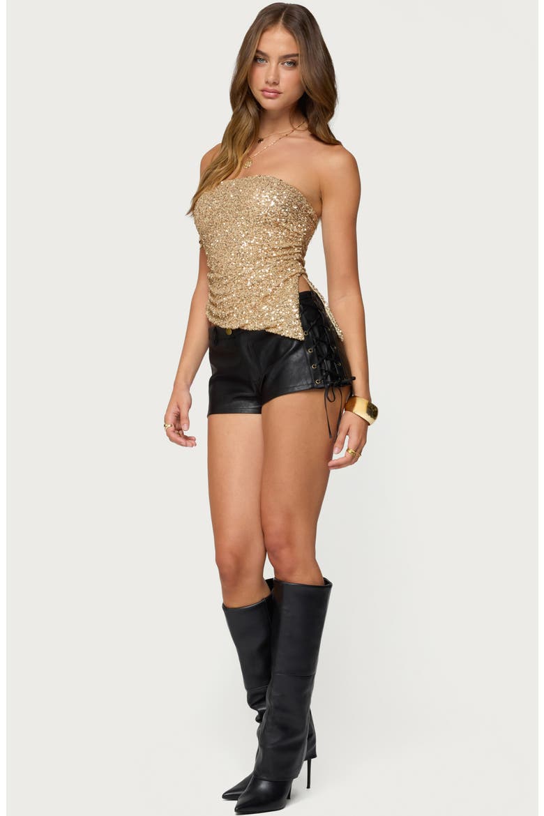 Kariss Lace Up Faux Leather Shorts, Alternate, color, BLACK