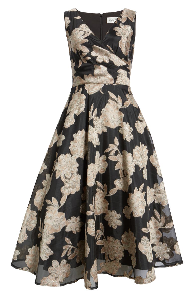 Eliza J Beaded Floral Jacquard Wrap Front Midi Dress, Alternate, color,