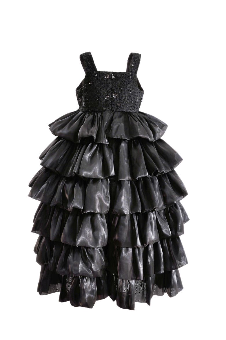 Ruffle Tiered Gala Dress, Alternate, color, Black