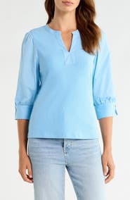 Wit & Wisdom Mixed Media Puff Sleeve Top
