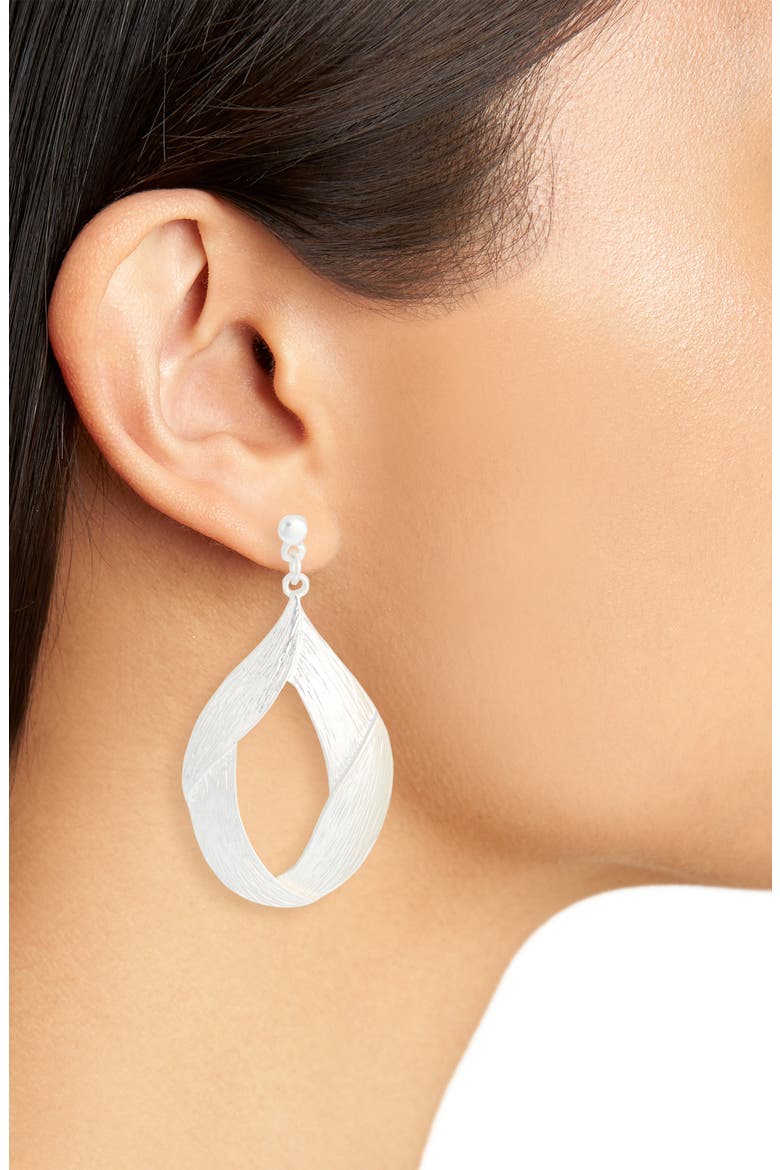 Open Teardrop Earrings, Alternate, color, SILVER