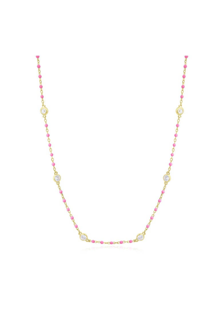 Pink Enamel Bead CZ Chain Necklace, Main, color, Pink