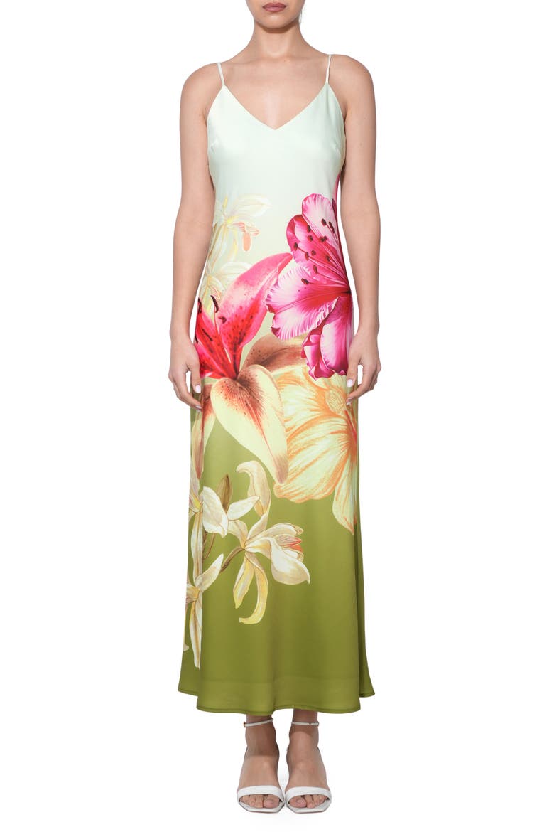 Cecilia Gradient Floral Print Slipdress, Main, color, LIME MULTI