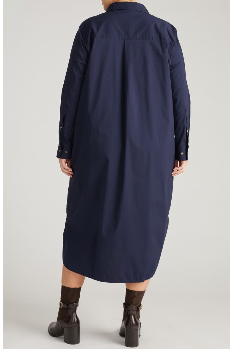 Odeon Long Sleeve Stretch Poplin Midi Shirtdress, Alternate, color, NAVY BLUE