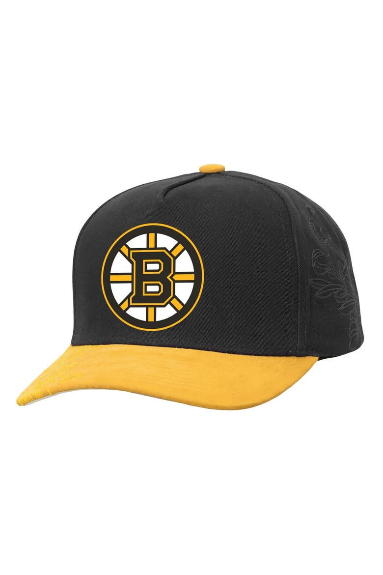 Men's Mitchell & Ness Black/Gold Boston Bruins May Flowers Pro Crown Adjustable Hat, Main, color, Black