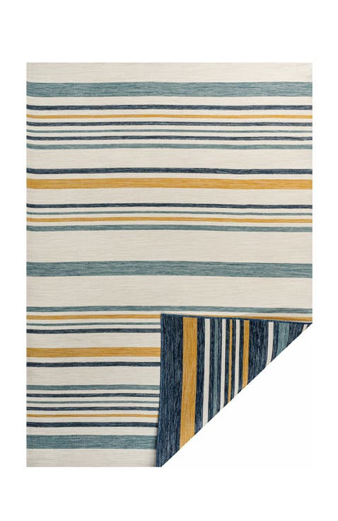 Janus Classic Coastal Ticking Stripe Reversible Machine-Washable Indoor/Outdoor Area Rug