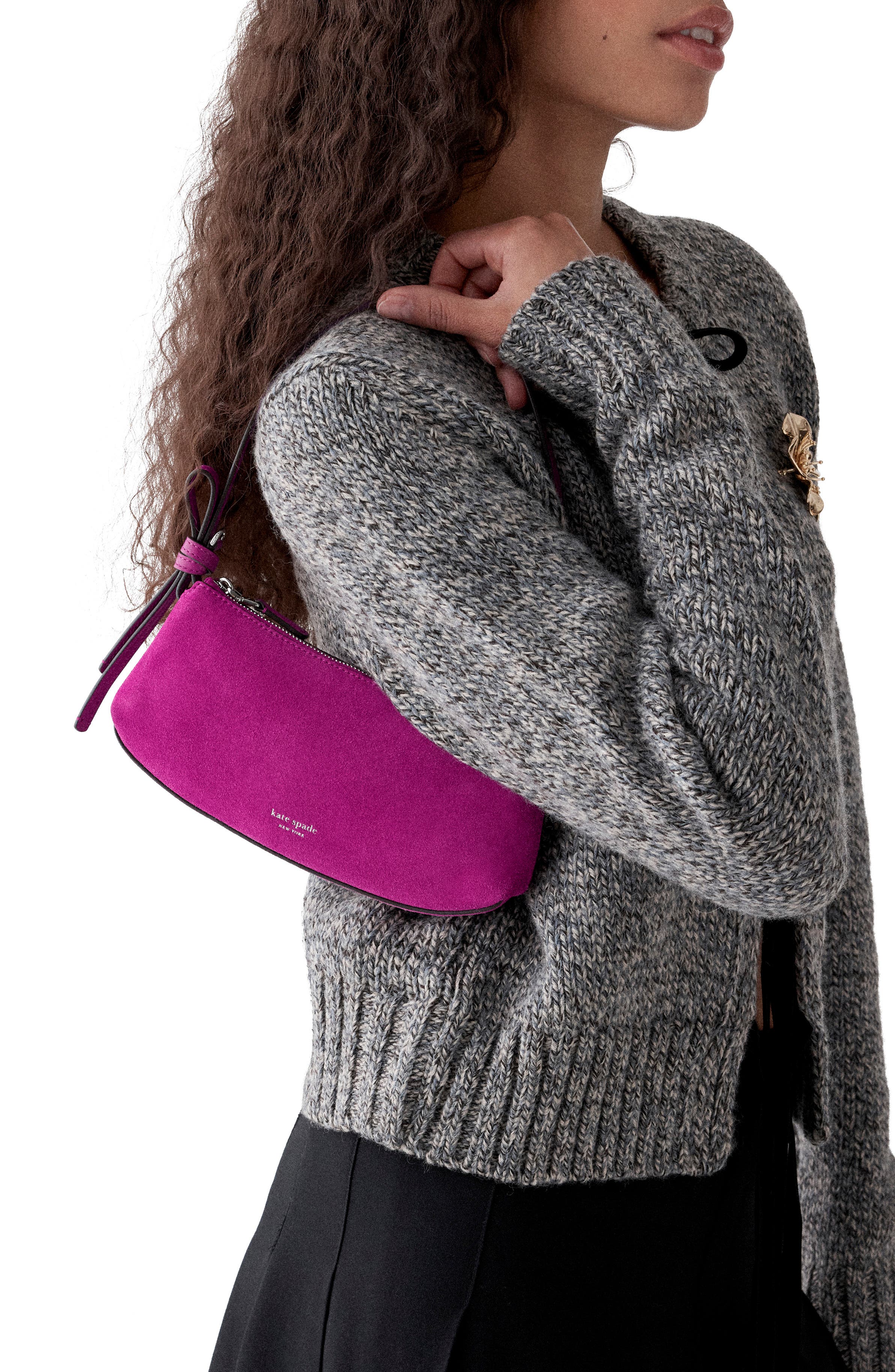 loop suede pochette bag, Alternate, color, BEET