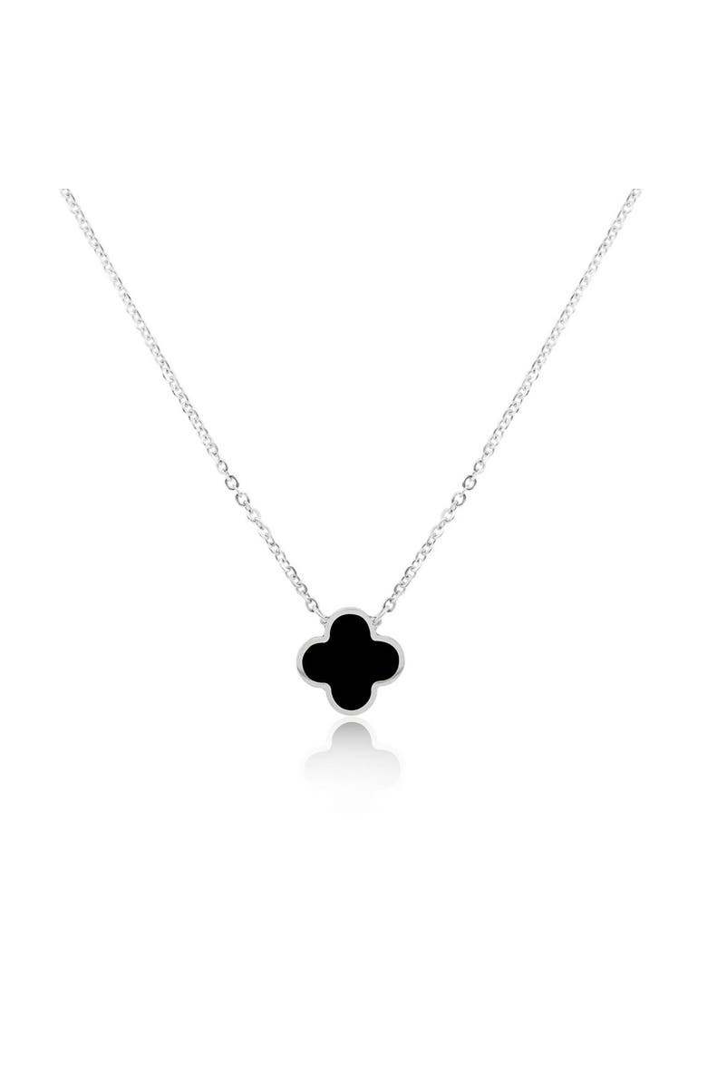 The Lovery Fine Jewelry Small Onyx Single Clover Necklace, Main, color, White Gold