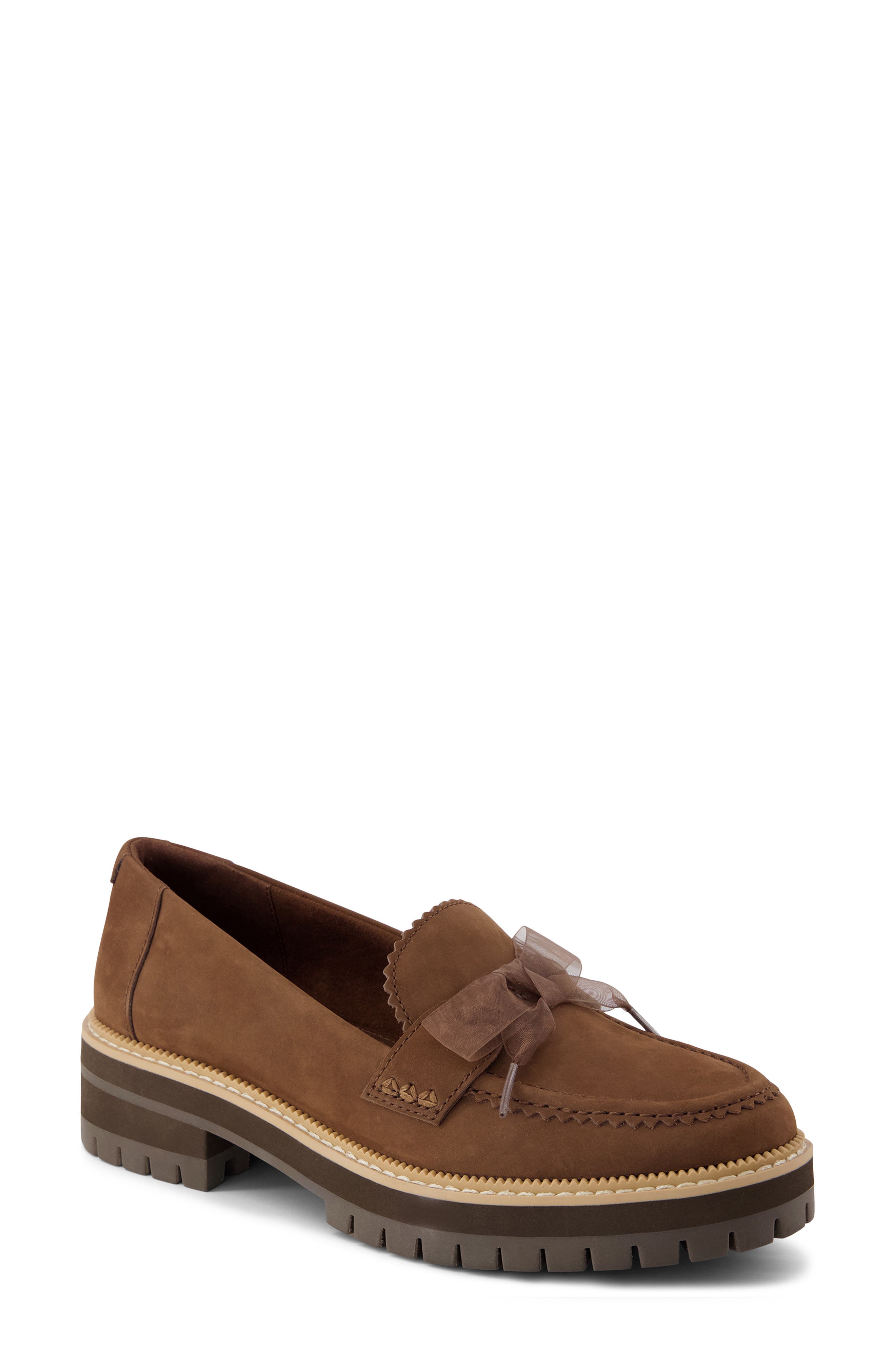 Cara Bow Platform Loafer, Main, color, DARK BROWN