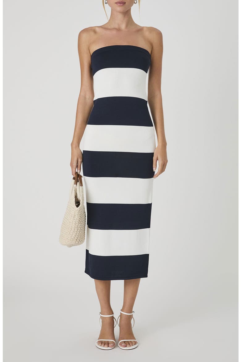 Colorblock Strapless Tube Dres, Main, color, SUMMER WHITE/ BLUE