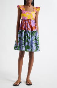 FARM Rio Tropical Swing Mixed Print Tiered Cotton Sundress