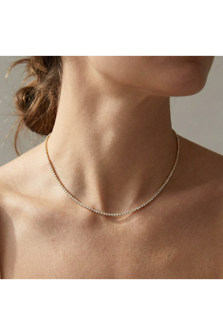 6Ct Round Lab Grown Diamond Tennis Necklace 14k Gold 18" Lab Grown, Alternate, color, 14k Yellow Gold