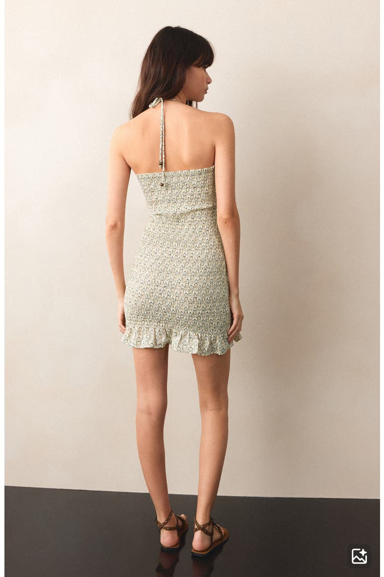 Smocked Metallic Halter Neck Minidress, Alternate, color, OFF WHITE