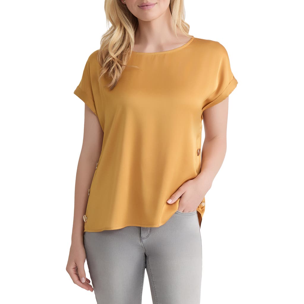 Jones New York Womens Side Button Cuffed Sleeve Top Pxs Xl In Gold