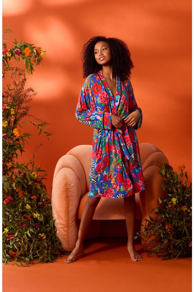 Print Longline Robe, Alternate, color, BLUE FLORAL