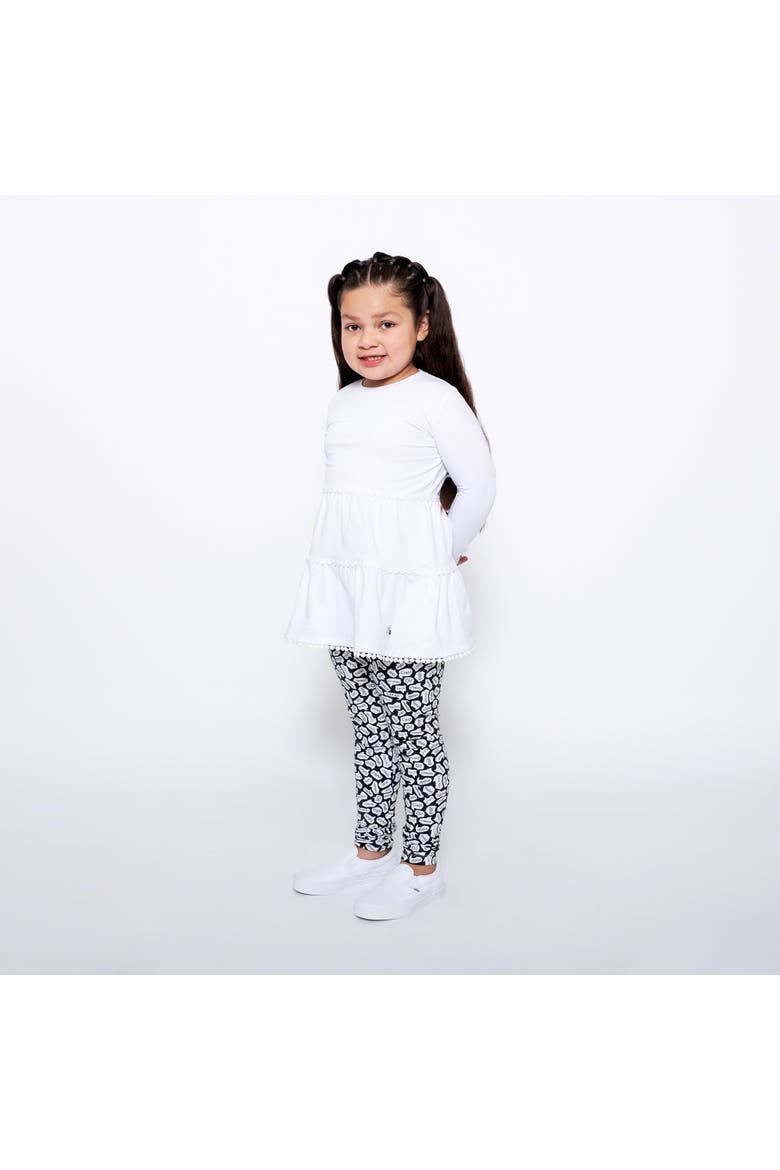 Girls Ruffle Hem Tiered Tunic and Legging Set, Main, color, White/Black/Hello