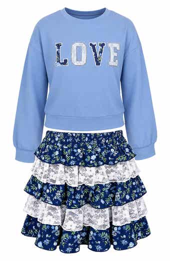 Kids' 2-Piece Top & Tiered Lace Skirt Set